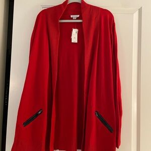 Avenue Red Open Front Cardigan with Zipper Pockets